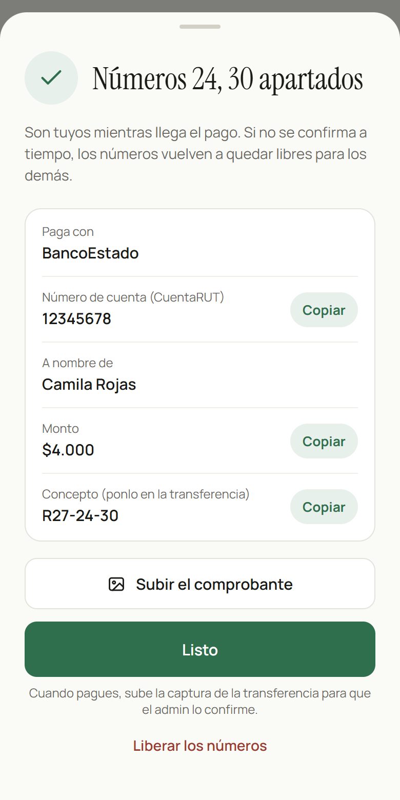 Los datos para pagar, con botones de copiar
