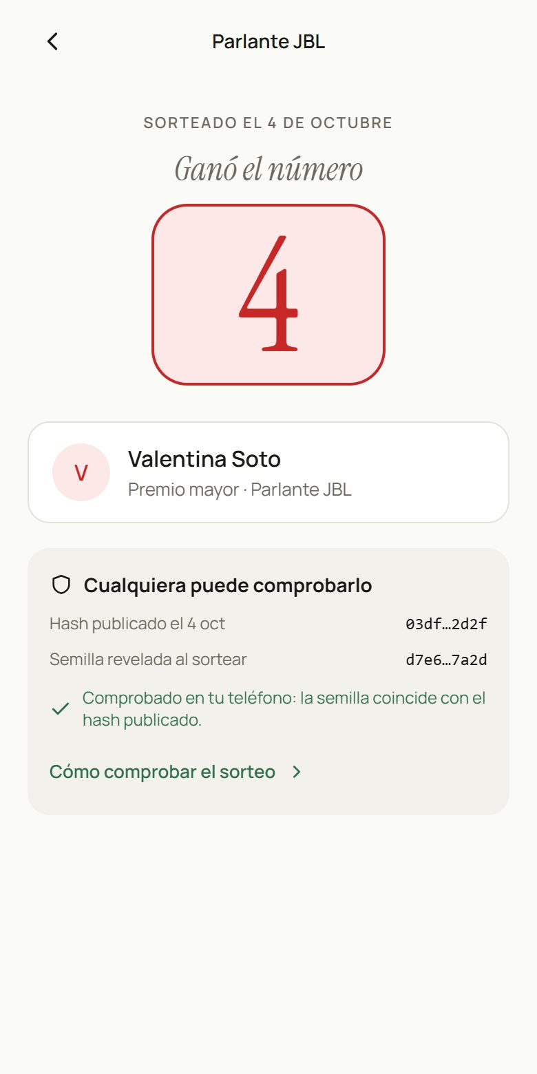 El resultado del sorteo con el número ganador
